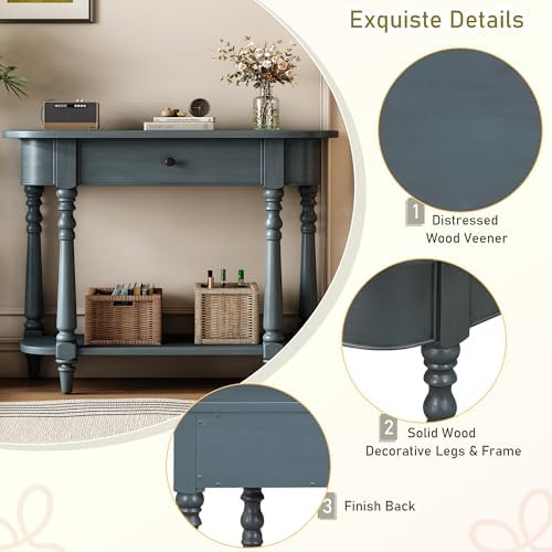 Small Curved Console Table 36-Inch Retro Farmhouse Entryway Sofa Table - Image 4