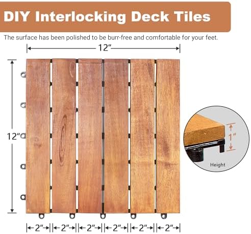 PrimeZone 108 PCS Solid Acacia Wood Interlocking Deck Tiles, Natural Wood - Image 2