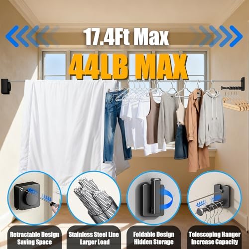 Retractable Clothesline Indoor Outdoor 17.4Ft Non-Sag Drying Rack - Image 3