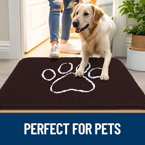 OLANLY Dog Door Mat for Muddy Paws 44x24, Paw Print Design Chenille Mud Mat - Image 6