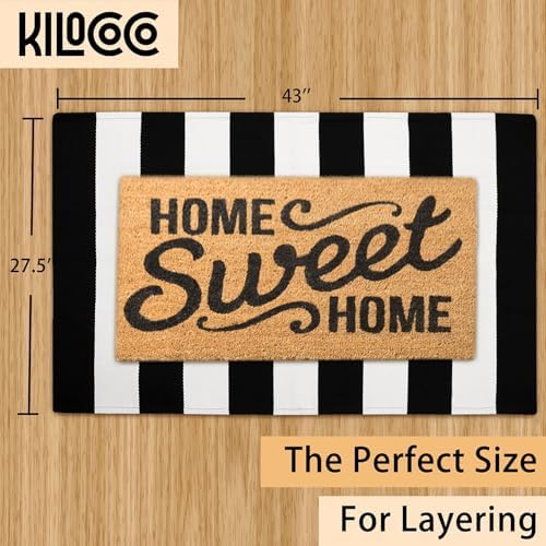 KILOCOCO Black and White Striped Rug 2.3'x3.6' Washable Front Door Mat - Image 2