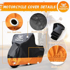Motorcycle Cover Waterproof Outdoor Storage Fits Up to 91" - Image 3