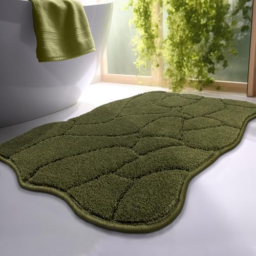 BSICPRO Bathroom Rugs, 32x20 Scalloped Bath Mats, Olive Green by BSICPRO