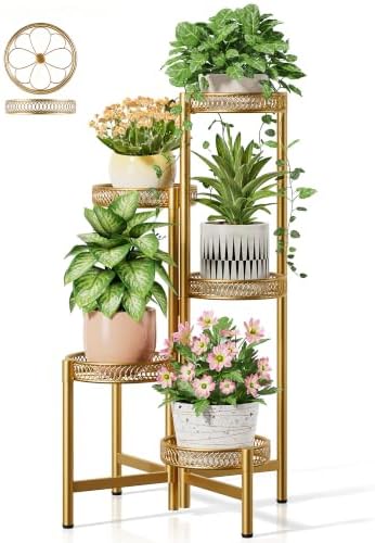 Gold Plant Stand Indoor Outdoor, 5 Tier Corner Flower Display Holder Stand by Unknown