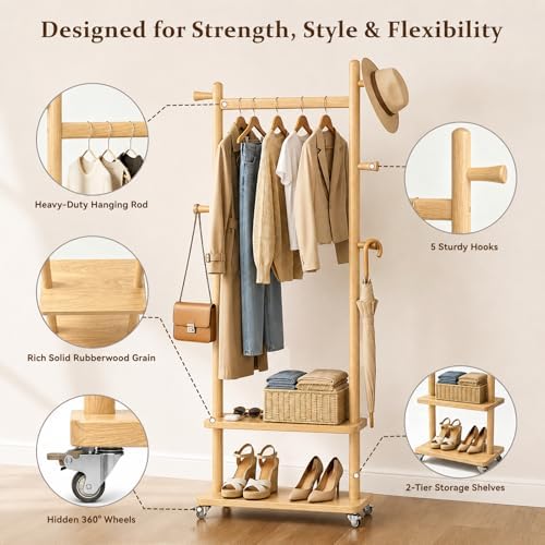Taitiy Coat Rack Freestanding Solid Wood Clothes Rack - Image 4