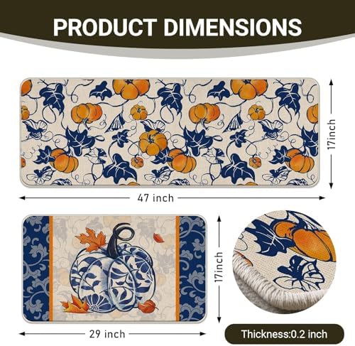 Fall Chinoiserie Pumpkin Kitchen Rugs Set of 2, Autumn Thanksgiving - Image 6