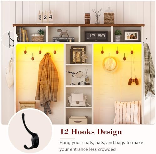CSZZD Large Hall Tree with Bench, RGB LED Lights & Entryway Storage - Image 6