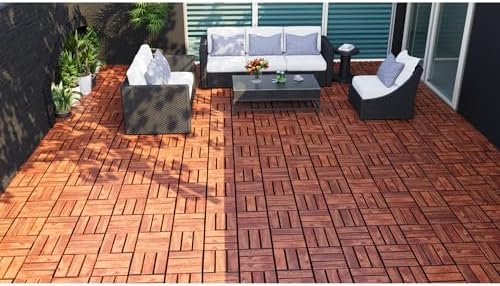 20 PCS Acacia Wood Interlocking Deck Tiles, All-Weather Decking - Image 5