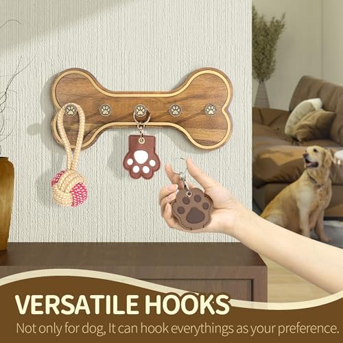 MTERSN Acacia Wood Dog Leash Holder Wall Mount - Image 3