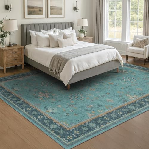 Boho 9x12 Large Teal Green Washable Living Room Rug - Image 3