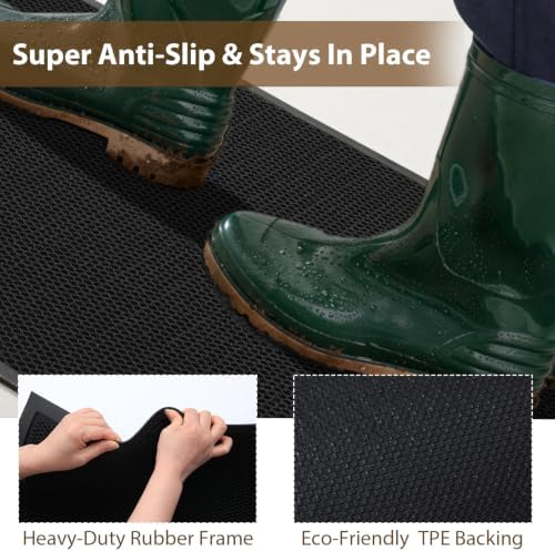 Front Door Mat Outside Entrance Entry Welcome Mat 17"x30" Black - Image 4
