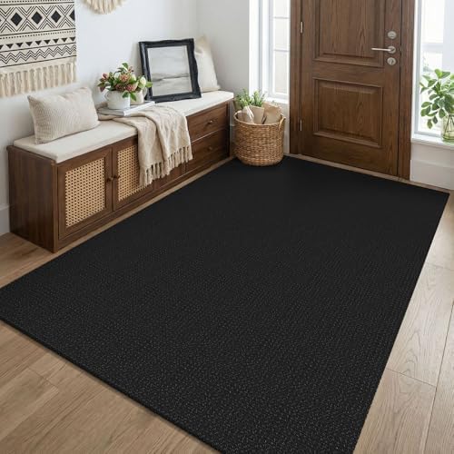 KOZYFLY Black Washable 4x5 Entry Woven Area Rug, Braided Throw Rugs by KOZYFLY