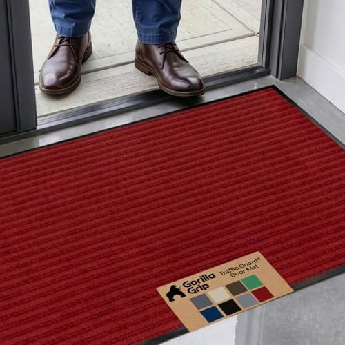 GORILLA GRIP Traffic Guard Indoor Outdoor Heavy Duty Door Mat, 47x35 Red by GorillaGrip