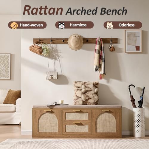Rattan Narrow Entryway Bench - Image 3
