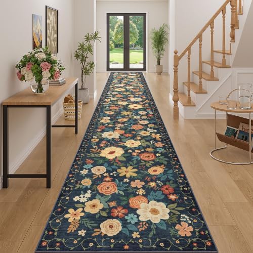 DUKINO 3x20 Runner Rug for Hallway, Floral Washable Runner Rug by DUKINO