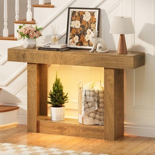 47.2" Entryway Table with Outlet, 2-Tier Console Table with Sensor Light by HOME
