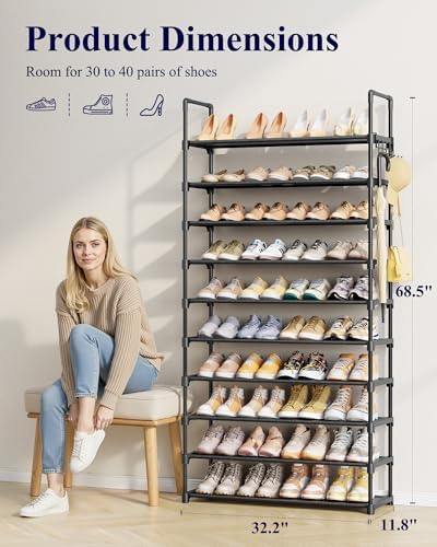 Kitsure 10 Tier Shoe Rack, Tall Shoe Organizer, 32.2" Wide - Image 3