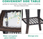 VINGLI Outdoor Side Table with Storage Wicker Patio Side Table, Tempered Glass - Image 4