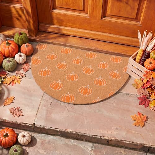 Tinideya Fall Pumpkin Semicircle Doormat Welcome Mat Brown Orange 27.56'' - Image 4