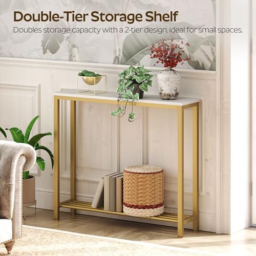 YATINEY Narrow Console Table, 2-Tier Small Sofa Table, 29.5" Thin Entryway - Image 4