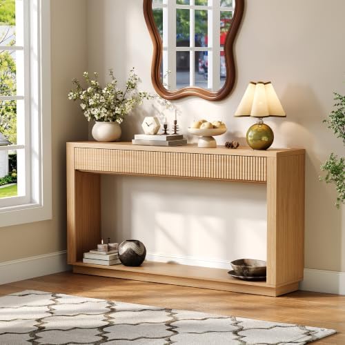 63 Inch Console Table with Storage, Fluted Wood Entryway Table by Boonatu