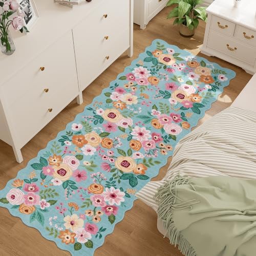 DUKINO 2x6 Runner Rug, Floral Washable Rug by DUKINO