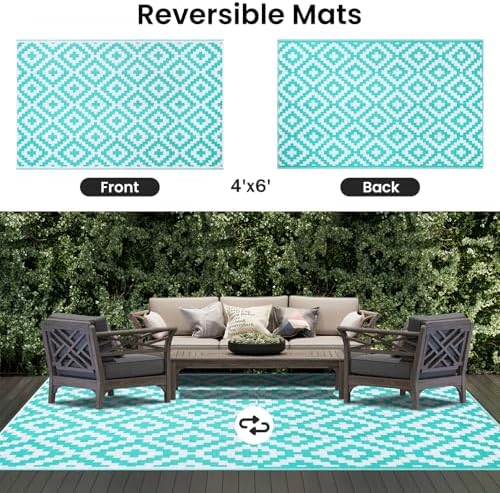 Smiry Outdoor Rug 4x6 ft Waterproof Reversible Boho Mat - Image 3
