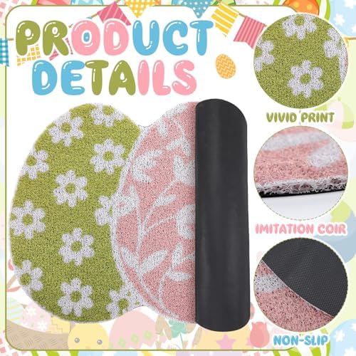 Tinideya Easter Welcome Doormat Easter Eggs Non Slip Coir Door Mat - Image 3