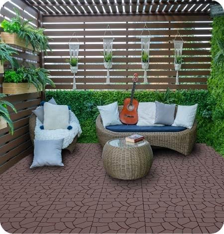 Plastic Interlocking Deck Tiles, 44 Pack, Simulated Gravel, Non-Slip Patio - Image 6