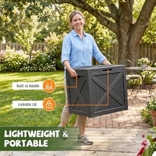 40 Gallon Waterproof Resin Deck Box, Outdoor Toy Storage Box Lock Bin - Image 3