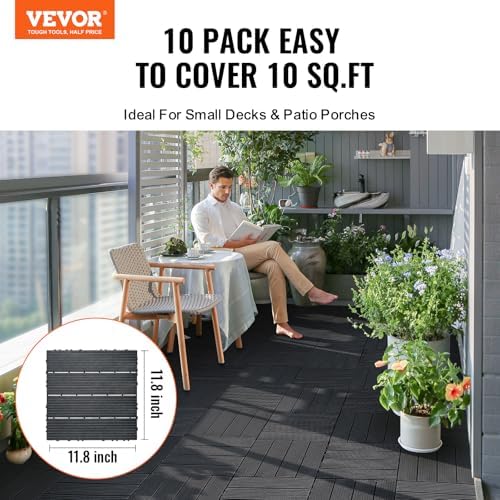 VEVOR 10 sq. ft Plastic Interlocking Deck Tiles, 10 Pack, Patio Floor Decking - Image 2