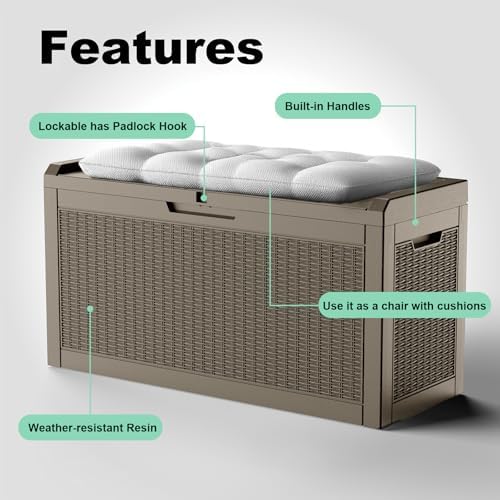60 Gal Outdoor Storage Box Waterproof Lockable Deck Box Grey - Image 6