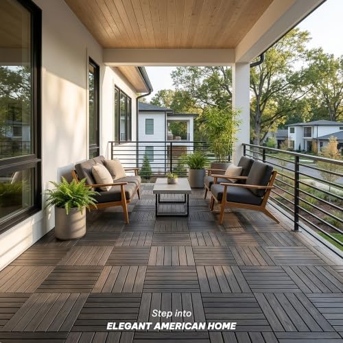 Acacia Interlocking Deck Tiles, 6 Slats, Ebony Black - Image 2