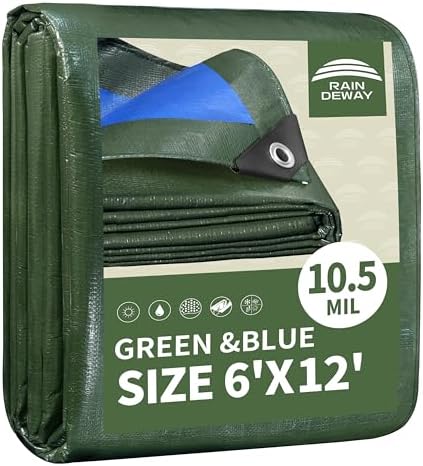 RAINDEWAY 6x12 Feet Tarps Heavy Duty Waterproof 10.5 Mil Outdoor Small Tarp by RAINDEWAY