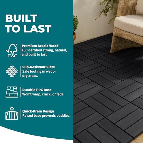 Bliss Outdoors 12-Slat Acacia Hardwood Deck Tiles, Aged Black - Image 3