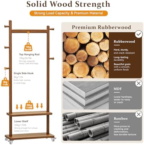 Taitiy Coat Rack Freestanding Solid Wood Clothes Rack - Image 2
