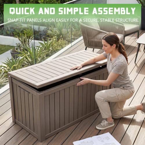 PatioZen 200 Gallon Deck Box Lockable Waterproof UV Resistant Grey - Image 2