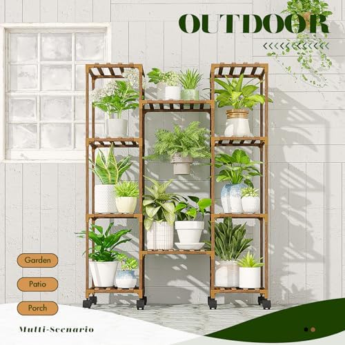 GENTINGBRO Plant Stand with Wheels Outdoor Indoor Hanging Plant Shelf - Image 4