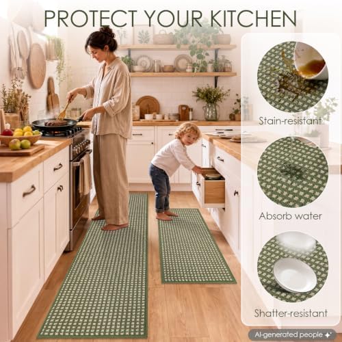 hicorfe Waffle Kitchen Runner Rugs Set of 2, Non Slip Kitchen Mats - Image 6