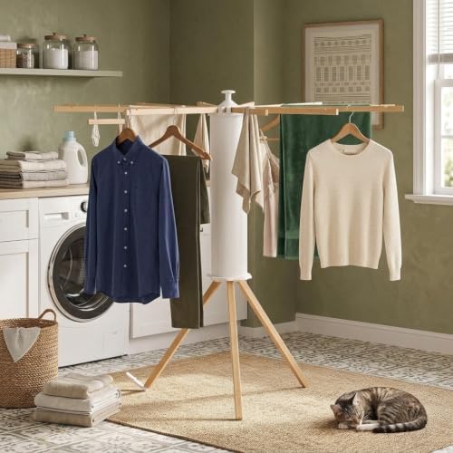 SUYU Clothes Drying Rack Foldable, Heavy Duty Tripod Laundry Drying Rack - Image 2