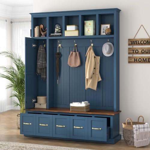 Quarte Hall Tree with Storage Bench, Open Cubbies by Quarte