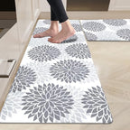 HEBE Kitchen Mats for Floor, Floral Anti Fatigue Kitchen Rugs Set of 2 by HEBE