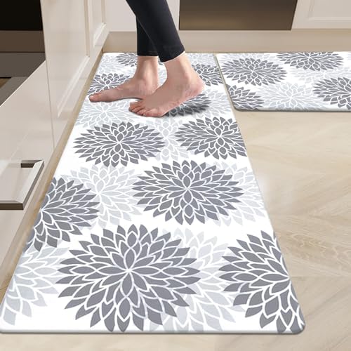 HEBE Kitchen Mats for Floor, Floral Anti Fatigue Kitchen Rugs Set of 2 by HEBE