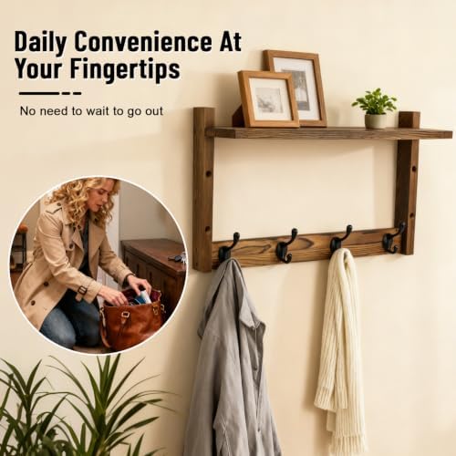 28-Inch Wood Wall Mounted Coat Rack - Image 5