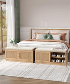 Akxomel 39.4" Fluted Shoe Storage Bench 2 Doors Wooden Entryway Bench Oak - Image 6