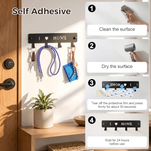 4-Hook Metal Key Holder Wall Mount - Image 4