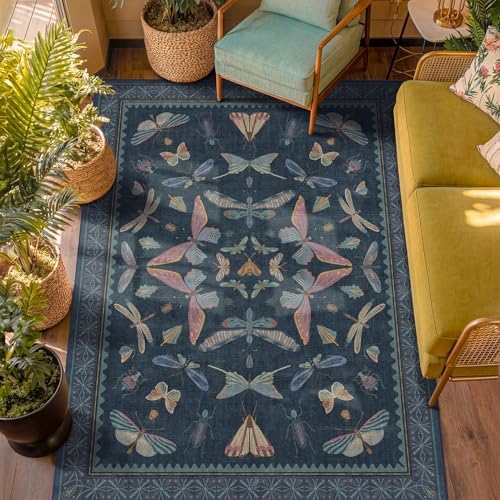 5x7 Navy Blue Boho Rugs for Living Room, Stain Resistant Non Slip Area Rug for - Image 3