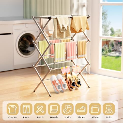 BAKON Space Saving Foldable Clothes Drying Rack, Extendable Rustproof Laundry - Image 3