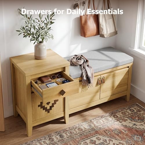 Entryway Bench with Storage, 3 in 1 Storage Bench with 1 Drawer and 2 Cubbies - Image 3