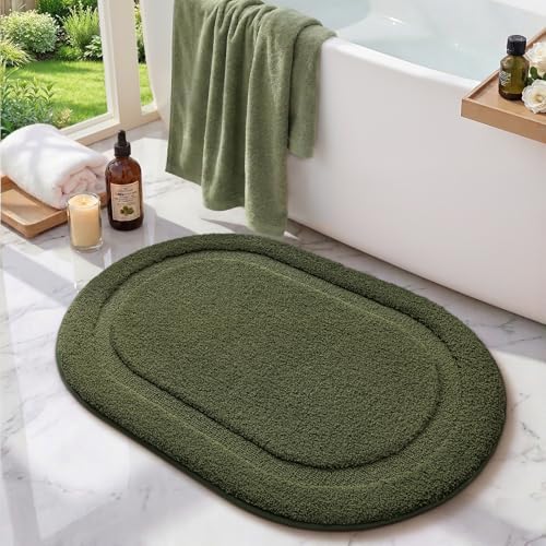 Color&Geometry Oval Green Bathroom Rugs 32x20, Extra Soft Absorbent Microfiber by COLORG